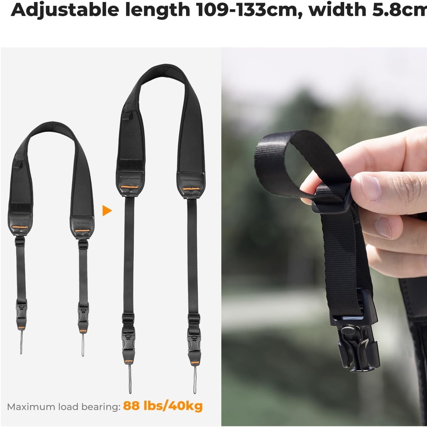 Wide Neoprene Camera Strap with Zip Pocket