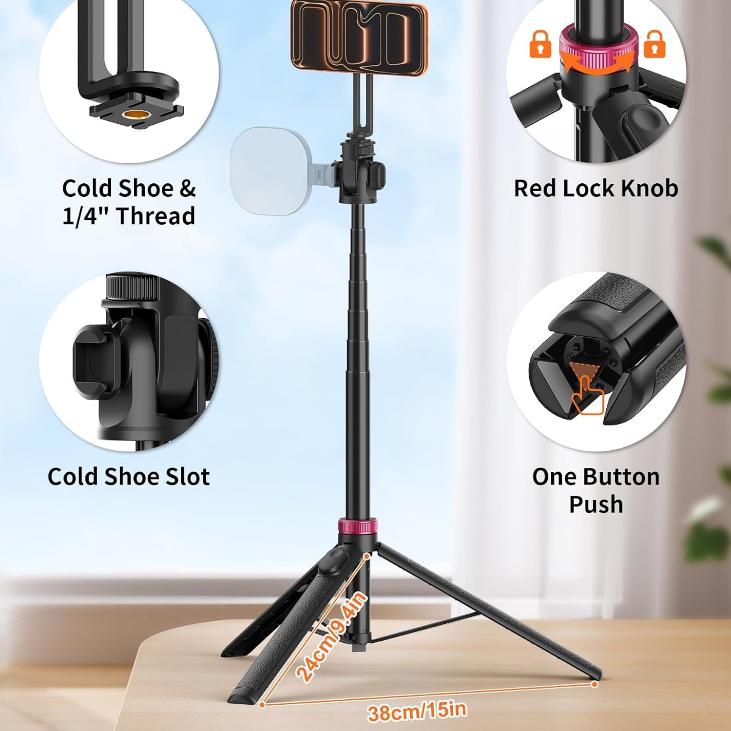 Magnetic Phone Tripod and Selfie Stick 175cm with Wireless Remote
