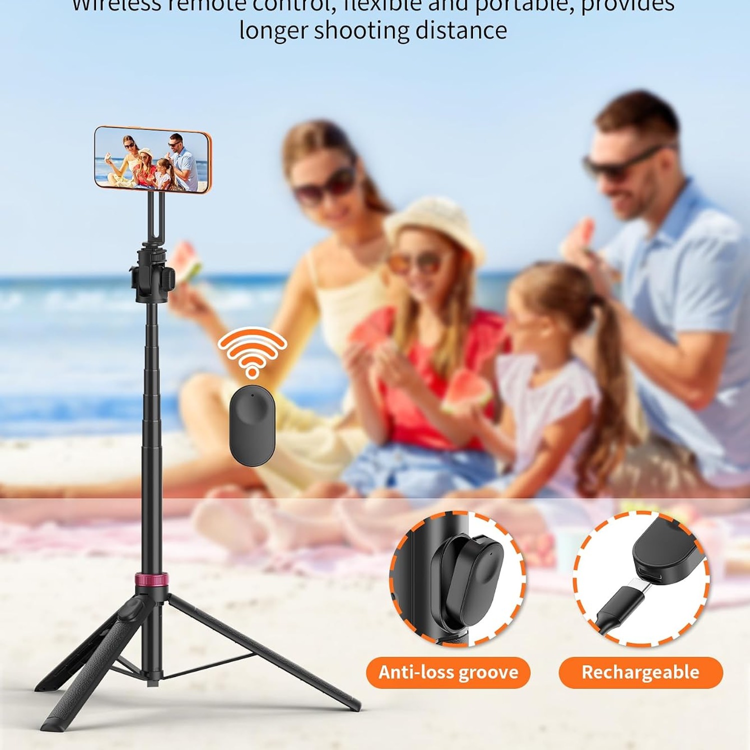 Magnetic Phone Tripod and Selfie Stick 175cm with Wireless Remote