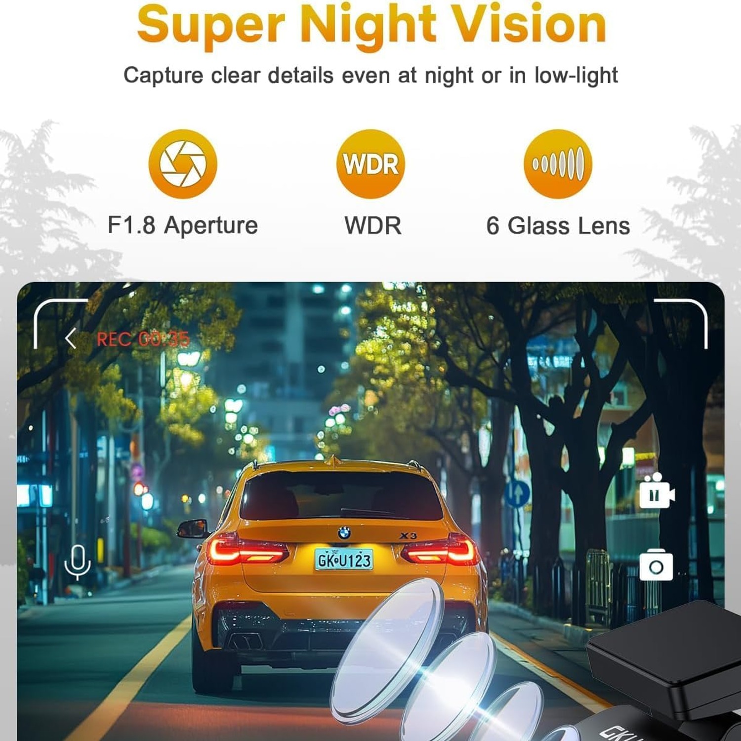 GKU D200 4K Front Dash Cam with Built-In WiFi