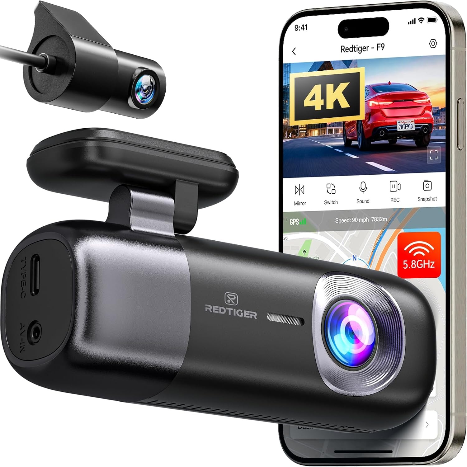 REDTIGER F9 4K Front and Rear Dash Cam with WiFi App Control