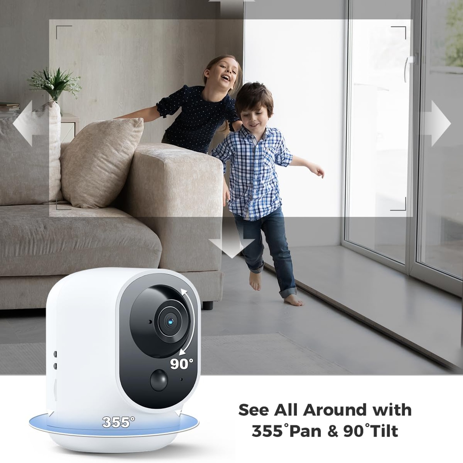 COCOCAM 2K Battery Indoor Security Camera with Pan and Tilt