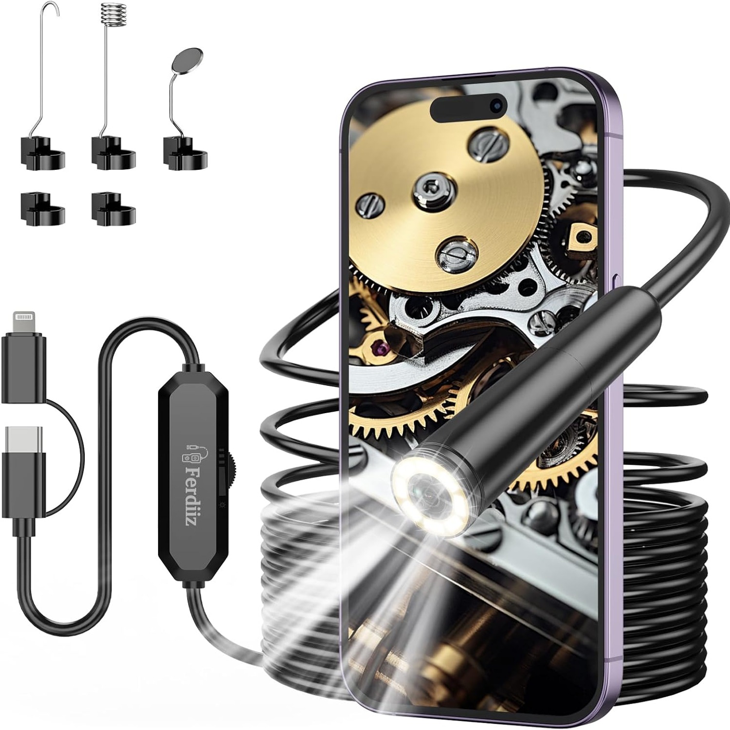 Ferdiiz 1920P Endoscope Inspection Camera with 5m Semi-Rigid Cable