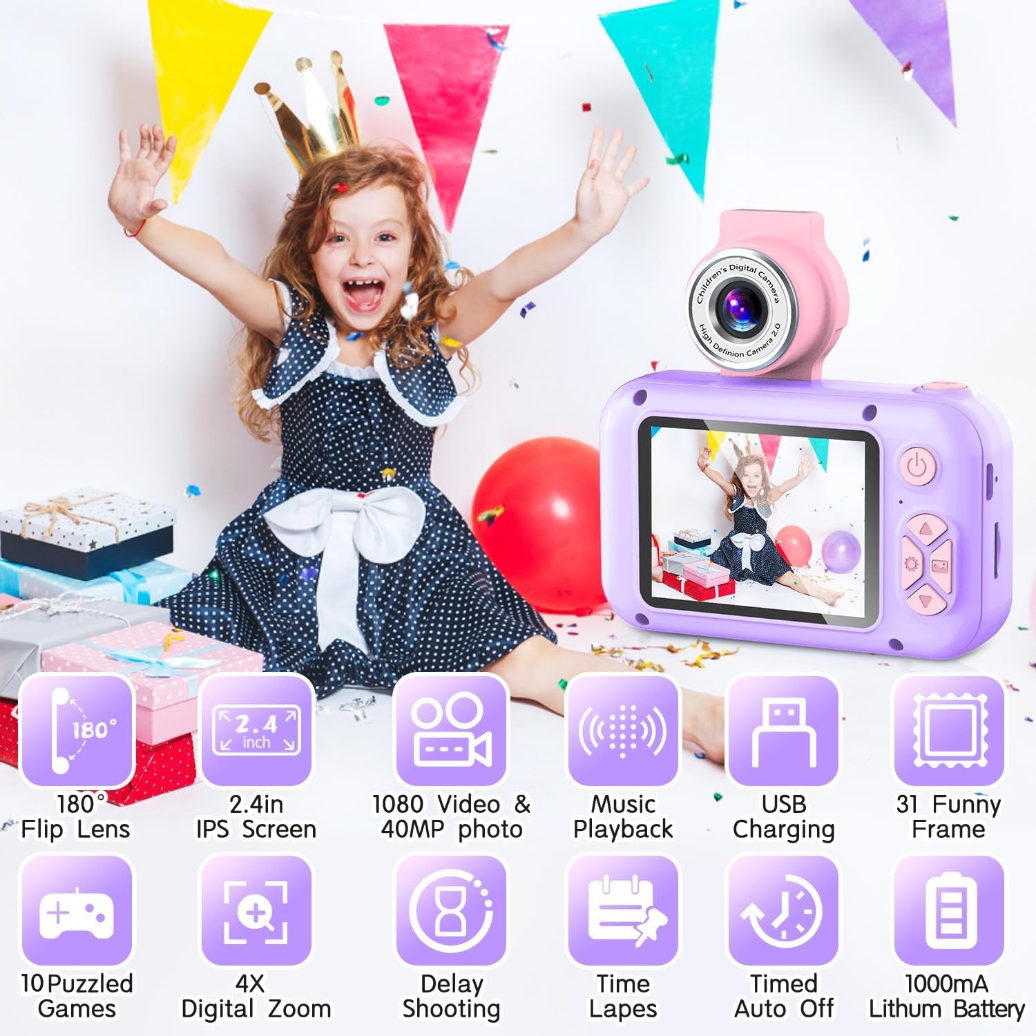 ARNSSIEN Kids Camera with 180° Flip Lens: image 2