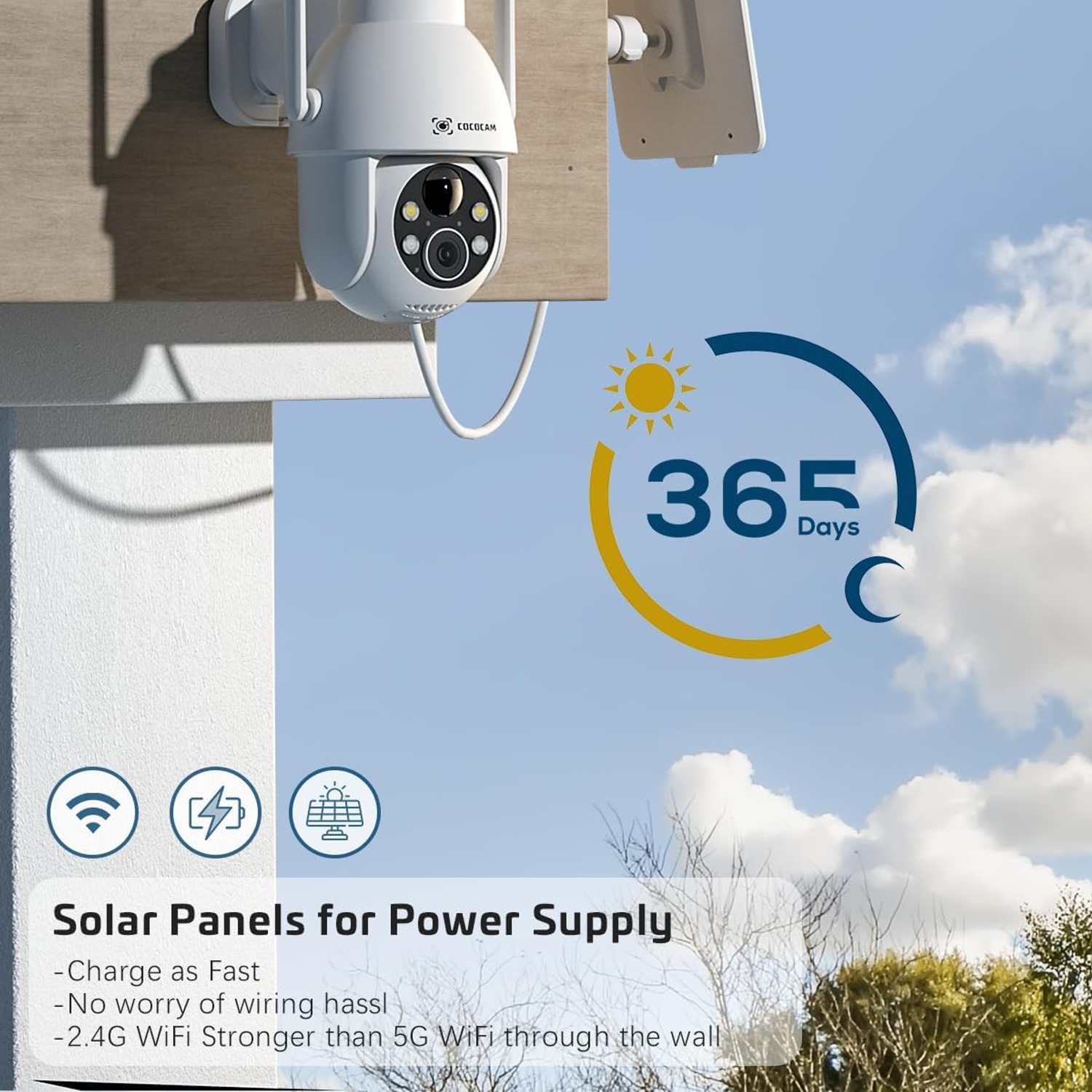COCOCAM 2K Solar Security Camera with Pan, Tilt and Night Vision: image 2