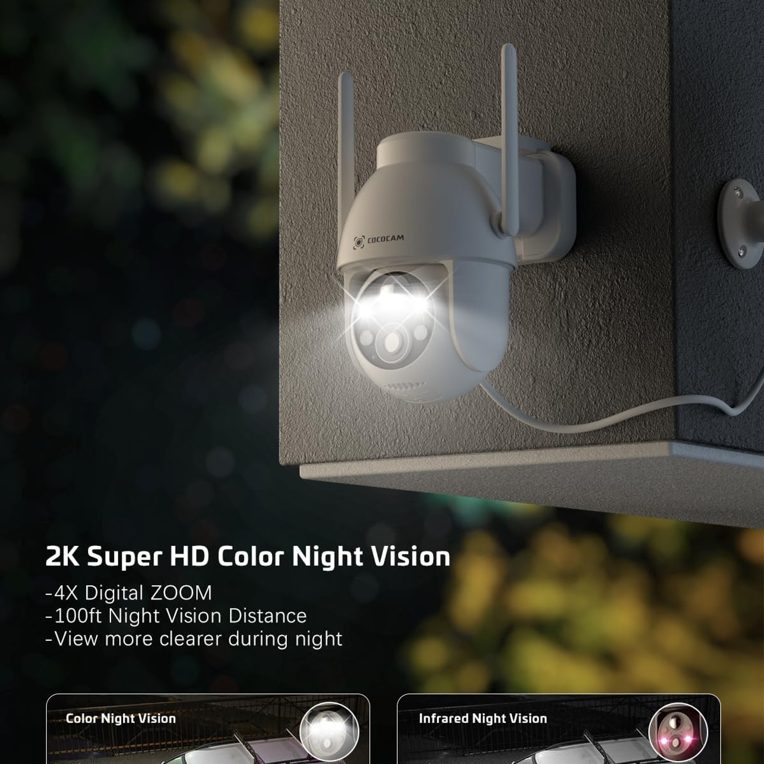 COCOCAM 2K Solar Security Camera with Pan, Tilt and Night Vision: image 3
